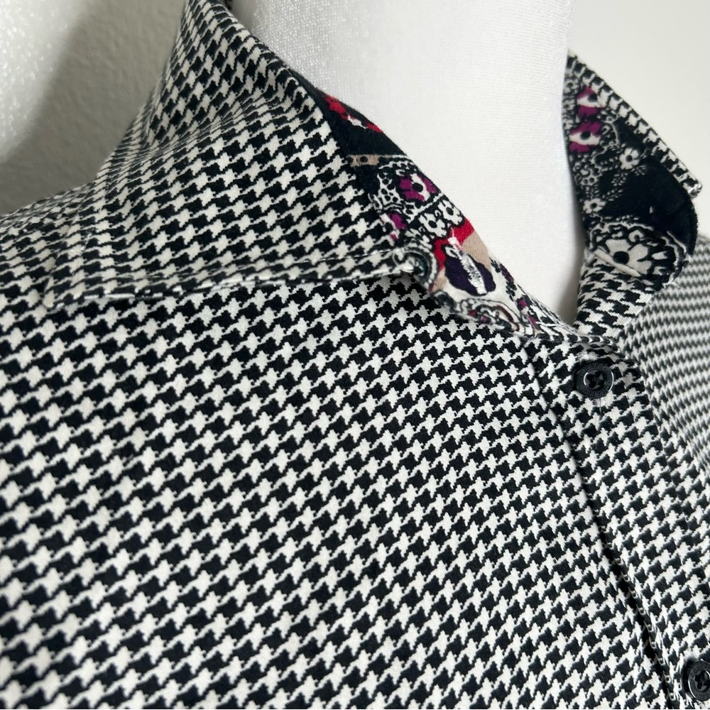 CHAPS No Iron Womens Black White Houndstooth Long Sleeve Button Up Shirt Size S - Picture 3 of 10